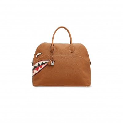 HERMÈS GOLD TOGO LEATHER SHARK BOLIDE 45 WITH PALLADIUM HARDWARE (45*36*25cm) 